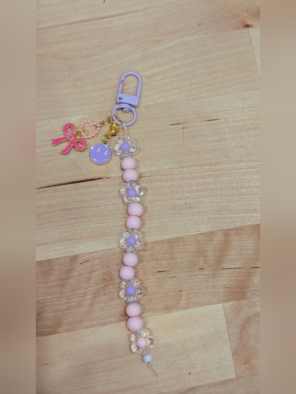 Pastel Daisy Beaded Keychain with Charms